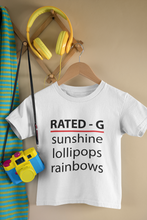 Load image into Gallery viewer, Rated-G Toddler Short Sleeve Tee "Sunshine, Lollipops and Rainbows"