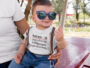 Rated-G Baby short sleeve one piece "Sunshine, Lollipops and Rainbows"