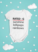 Load image into Gallery viewer, Rated-G Baby short sleeve one piece &quot;Sunshine, Lollipops and Rainbows&quot;
